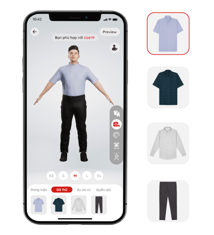 Virtual Try On automatically gives size recommendation based on customer's body measurements